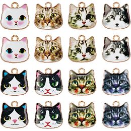 SUNNYCLUE 1 Box 8 Style 48Pcs Enamel Cat Charms Animal Charm Bulk Alloy Cats Head Pet Charm for Jewelry Making Charms Supplies Accessories DIY Necklace Bracelet Earring Craft Women Beginners Adults