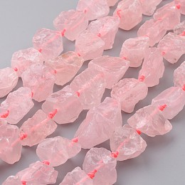 Honeyhandy Natural Raw Rose Quartz Beads Strands, Nuggets, 16~32x10~28x7~21mm, Hole: 1mm, about 15~16pcs/strand, 15.7 inch~16.5 inch