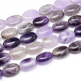 Honeyhandy Natural Amethyst Flat Oval Bead Strands, 14x10x6mm, Hole: 1mm, about 29pcs/strand, 15.7 inch