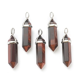 Honeyhandy Natural Tiger Eye Pendants, with Platinum Tone Brass Findings, Bullet, 39.5x12x11.5mm, Hole: 4.5x2.8mm