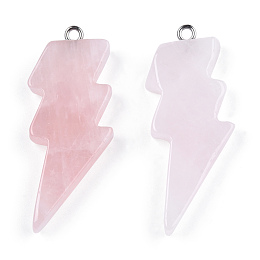 Honeyhandy Natural Rose Quartz Pendants, Lightning Bolt Charm, with Stainless Steel Color Tone 304 Stainless Steel Loops, 40~44.5x17~20x4.5~6mm, Hole: 2mm