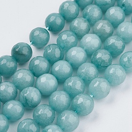 Honeyhandy Natural Jade Bead Strands, Dyed, Faceted, Round, Pale Turquoise, 8mm, Hole: 1mm, 48pcs/strand, 14.5~14.9 inch