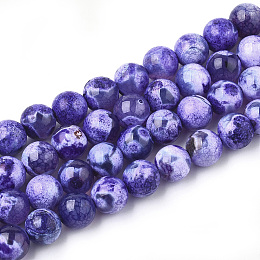 Honeyhandy Natural Fire Crackle Agate Beads Strands, Dyed, Round, Indigo, 8mm, Hole: 1mm, about 46~48pcs/strand, 14.56 inch~15.15 inch