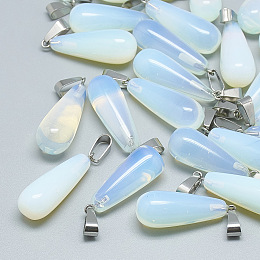 Honeyhandy Opalite Pendants, with Stainless Steel Snap On Bails, teardrop, 28~30x10~12mm, Hole: 6x4mm