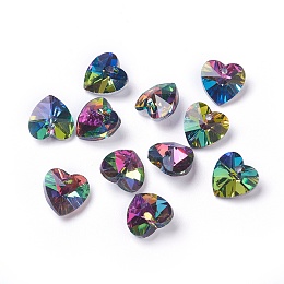 Honeyhandy Romantic Valentines Ideas Glass Charms, Faceted Heart Pendants, Colorful, 10x10x5mm, Hole: 1mm