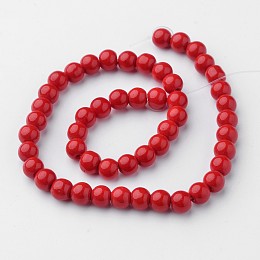 Honeyhandy Opaque Solid Color Glass Beads Strands, Round, Red, 6mm, Hole: 1mm, about 52pcs/strand, 11.4 inch