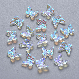 Honeyhandy Transparent Spray Painted Glass Charms, AB Color Plated, Butterfly, Clear AB, 9.5x11x3mm, Hole: 0.8mm