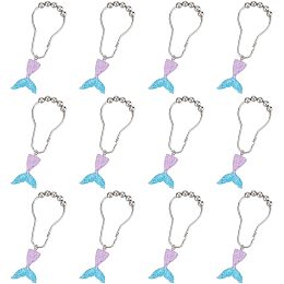 12 Pcs Mermaid Decorative Shower Curtain Hooks, 2 Colors Iron Shower Curtain Rings Curtain Hooks with Resin Mermaid Tail Pendants Decorative Hooks for Bathroom Shower Curtain Rod