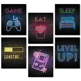 CRASPIRE Wall Art Print Game Sign Art Painting Set of 6 Paper Level Up Wall Decor Colorful Wall Art Poster for Gamer Room Decor Living Room Bedroom Decor, Unframed (10 inch x 8 inch)