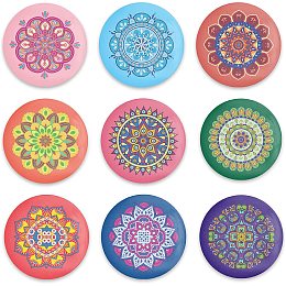 GLOBLELAND 9Pcs Mandala Pattern Pinback Buttons Flowers Brooch Pins Picnic Camping Button Badges for Adults Kids Men or Women, 2.3Inch, Mixed Color, Matte Surface