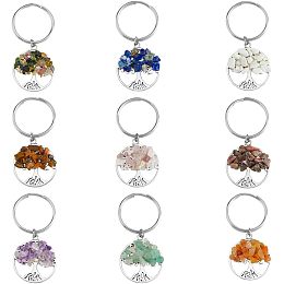 SUPERFINDINGS 36Pcs 9 Styles Tree of Life Keychain Natural Crystal Stones Handmade DIY Keychain Charm Pendant Gemstones Key Chain Charm for Handmade DIY Bag Charms Keyring