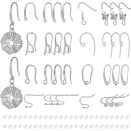 BENECREAT 32Pcs 8 Styles Real Platinum Plated Earring Hooks, Brass French Ear Wire Dangle Earring Findings with Loop for DIY Earrings Jewelry Making Decoration