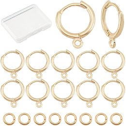 CREATCABIN 50Pcs Real 24K Gold Plated Round Earring Hooks Leverback Earwires French Ear Wire with Open Loop 50Pcs Open Jump Ring for Earring Designs Jewelry Making Findings Dangle 11.5 x 14mm