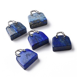 Honeyhandy Natural Lapis Lazuli Brass Pendants, Platinum, Bag, 27.5x25x10mm, Hole: 6mm