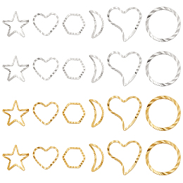 AHANDMAKER 120 Pcs Brass Linking Rings Circle Frames Pendants Connector Charms, 12 Styles Heart Moon Star Hexagon Jump Ring Jewelry Findings, for Necklace Dangle Earring Making