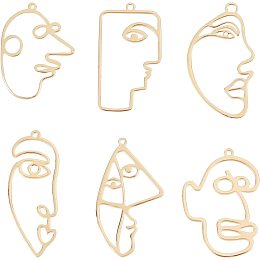 OLYCRAFT 12pcs Open Bezel Charms Abstract Human Face Open Back Bezel Pendants Brass Open Frame Pendants Hollow Mold Pendants Strap Ring For Resin Jewelry Making - Light Gold