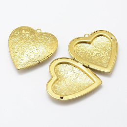 Honeyhandy Brass Locket Pendants, Heart with Flower, Nickel Free, Raw(Unplated), 42x40x9mm, Hole: 3mm