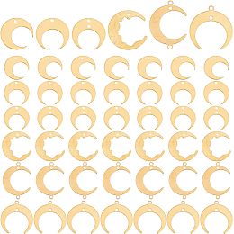 PandaHall Elite 72Pcs 6 Style Moon Connector Charms, Brass Jewelry Links Crescent Moon Dangle Connectors Blank Tag Pendants for DIY Necklace Bracelet Earring Jewelry Making