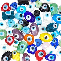 PandaHall Elite 50pcs Evil Eye Beads, Handmade Lampwork Spacer Beads Bracelet Connector Beads Craft Beads for DIY Bracelets Earrings Necklace Jewelry Making, Mix Colors