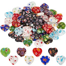 SUNNYCLUE 1 Box 80Pcs Glass Heart Beads Handmade Millefiori Glass Flower Bead Lampwork Beads Valentine's Day Red Heart Beads for Jewelry Making Beaded Bracelets Necklace DIY Craft Beading Supplies