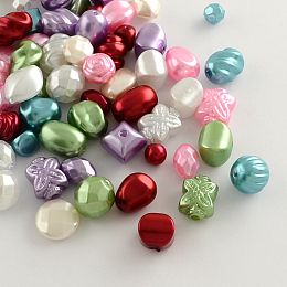 Honeyhandy Mixed ABS Plastic Imitation Pearl Beads, Mixed Color, 8~17x8~15x5~13mm, Hole: 1~2mm