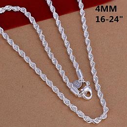 Honeyhandy Popular Silver Color Plated Brass Rope Chain Necklaces For Men, with Lobster Claw Clasps, 20 inch, 4mm