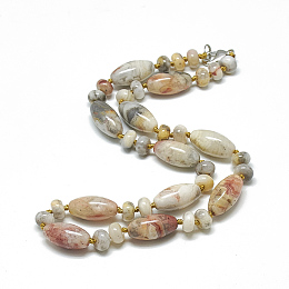 Honeyhandy Natural Crazy Agate Beaded Necklaces, with Alloy Lobster Clasps, 18.1 inch~18.5  inch(46~47cm), Oval: 20x10mm