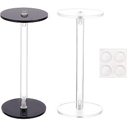 NBEADS 2 Pcs 2 Colors Acrylic Round Barbell Pedestal Display, Round Acrylic Display Stand Clear and Black T-Shape Display Riser Stands for Watch Necklace Bracelet Photography Hat Display