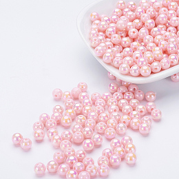 Honeyhandy Eco-Friendly Poly Styrene Acrylic Beads, AB Color Plated, Round, Misty Rose, 8mm, Hole: 1mm, about 2000pcs/500g