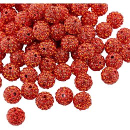 Pandahall Elite About 100 Pcs 10mm Clay Pave Disco Ball Czech Crystal Rhinestone Shamballa Beads Charm Round Spacer Bead for Jewelry Making Orange