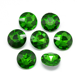 Honeyhandy Pointed Back Glass Rhinestone Cabochons, Back Plated, Faceted, Flat Round, Green, 10x4.5mm