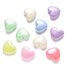 Honeyhandy Opaque Acrylic Beads, AB Color Plated, Heart, Mixed Color, 14x15.5x5mm, Hole: 1.6mm, about 840pcs/500g