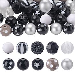 SUNNYCLUE 50Pcs 10 Style Halloween Theme Acrylic Beads, with Resin Rhinestone, Round, Mixed Color, 16~20x15~20mm, Hole: 2~3mm, 5pcs/style