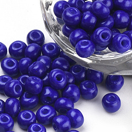 Honeyhandy Baking Paint Glass Seed Beads, Round, Dark Blue, 4~4.5x3mm, Hole: 1~1.2mm, about 4500pcs/bag, about 450g/bag