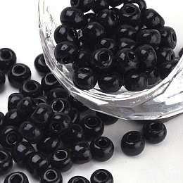 Honeyhandy 6/0 Baking Paint Glass Seed Beads, Round, Black, 4~4.5x3mm, Hole: 1~1.2mm, about 4500pcs/bag, about 450g/bag