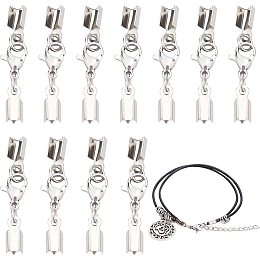 PandaHall Elite 20 Set Lobster Claw Cord Ends 304 Stainless Steel Fold Over Cord End Caps Connector Silver Cord Crimp End Tips with Lobster Claw Clasps for Necklaces Bracelets Jewelry Making DIY Craft