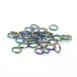 Honeyhandy Ion Plating(IP) 304 Stainless Steel Split Rings, Double Loops Jump Rings, Rainbow Color, 7x1.5mm, Inner Diameter: 5.5mm, Single Wire: 0.5mm thick