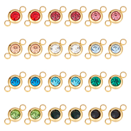 Unicraftale 24Pcs 12 Colors 304 Stainless Steel Rhinestone Connector Charms, Golden, Flat Round, Mixed Color, 12x6.5x4mm, Hole: 2mm, 2pcs/color