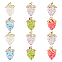 ARRICRAFT 10PCS 5Colors Transparent Acrylic with Alloy Pendants, AB Color, Strawberry, Mixed Color, 32x23x17mm, Hole: 3mm