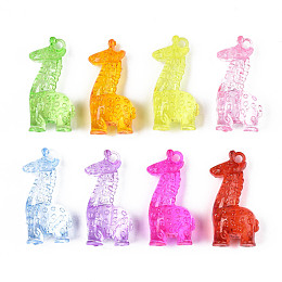 Honeyhandy Transparent Acrylic Pendants, Giraffe, Mixed Color, 50x24x17.5mm, Hole: 3.5mm, about 60pcs/500g