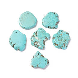 Honeyhandy Natural Howlite Pendants, Dyed, Nuggets, Turquoise, 32~42x31~34x5~6mm, Hole: 2mm