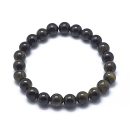 Honeyhandy Natural Golden Sheen Obsidian Bead Stretch Bracelets, Round, 2-1/8 inch~2-3/8 inch(5.5~6cm), Bead: 8mm