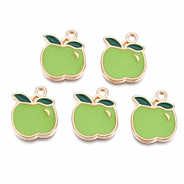 Honeyhandy Alloy Enamel Charms, Cadmium Free & Lead Free, Apple, Light Gold, Yellow Green, 15x13x1.5mm, Hole: 1.5mm