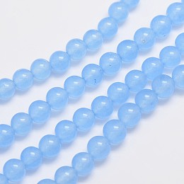 Honeyhandy Natural & Dyed Malaysia Jade Bead Strands, Round, Light Sky Blue, 6mm, Hole: 0.8mm, about 64pcs/strand, 15 inch