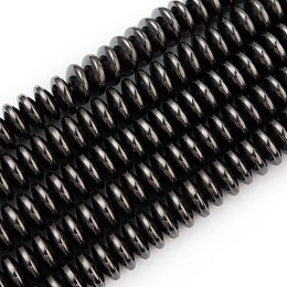 Honeyhandy Non-Magnetic Synthetic Hematite Beads Strands, Rondelle, Black, 8x3~4mm, Hole: 1mm, about 110~125pcs/strand, 16.5 inch