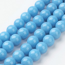 Arricraft Natural Mashan Jade Round Beads Strands, Dyed, Deep Sky Blue, 10mm, Hole: 1mm, about 41pcs/strand, 15.7 inch