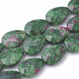 Honeyhandy Natural Ruby in Zoisite Beads Strands, Faceted, Dyed, teardrop, 18x13x5mm, Hole: 1mm, about 22pcs/strand, 15.5 inch