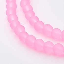 Honeyhandy Transparent Glass Bead Strands, Frosted, Round, Pearl Pink, 6mm, Hole: 1.3~1.6mm, about 140pcs/strand, 31.4 inch