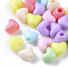 Honeyhandy Opaque Polystyrene Plastic Beads, Heart, Mixed Color, 8.5x11x7.5mm, Hole: 3.5mm