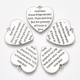 Honeyhandy Tibetan Style Alloy Quote Pendants, Heart with Word, Antique Silver, 25x24x1.5mm, Hole: 1.8mm